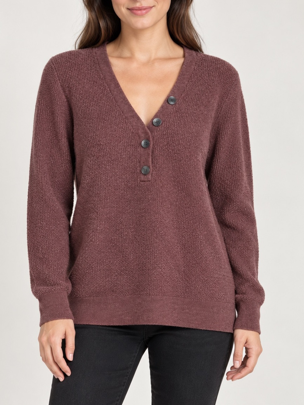 Denver Hayes Women's V-Neck Henley Sweater in Burgundy XL extremely soft